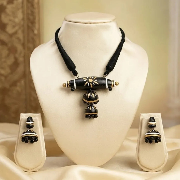 Terracotta Black Traditional Trible Pendant Necklace Set  | SHOBITAM