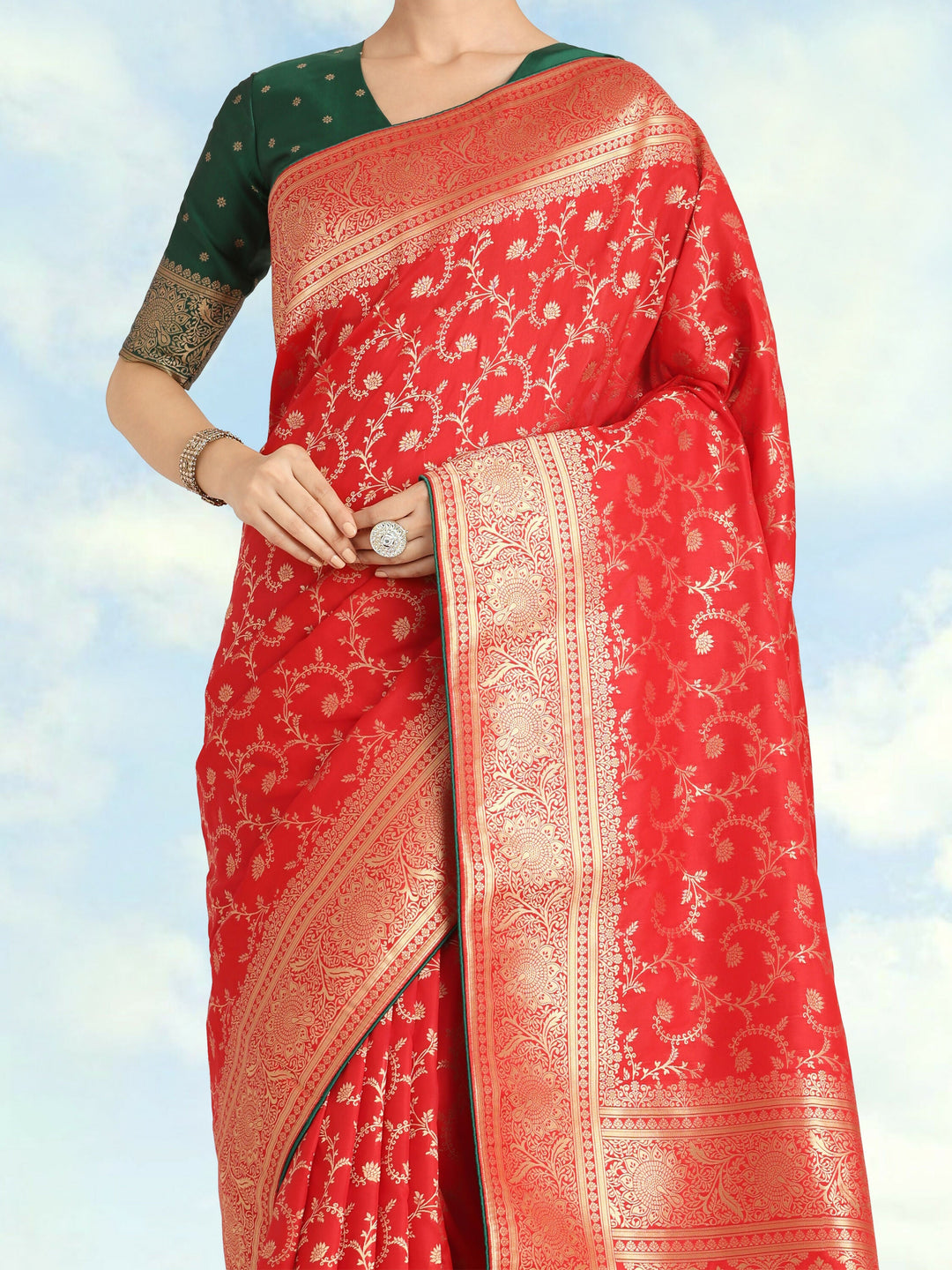 Red Color Semi Banarasi Silk Saree| Shobitam