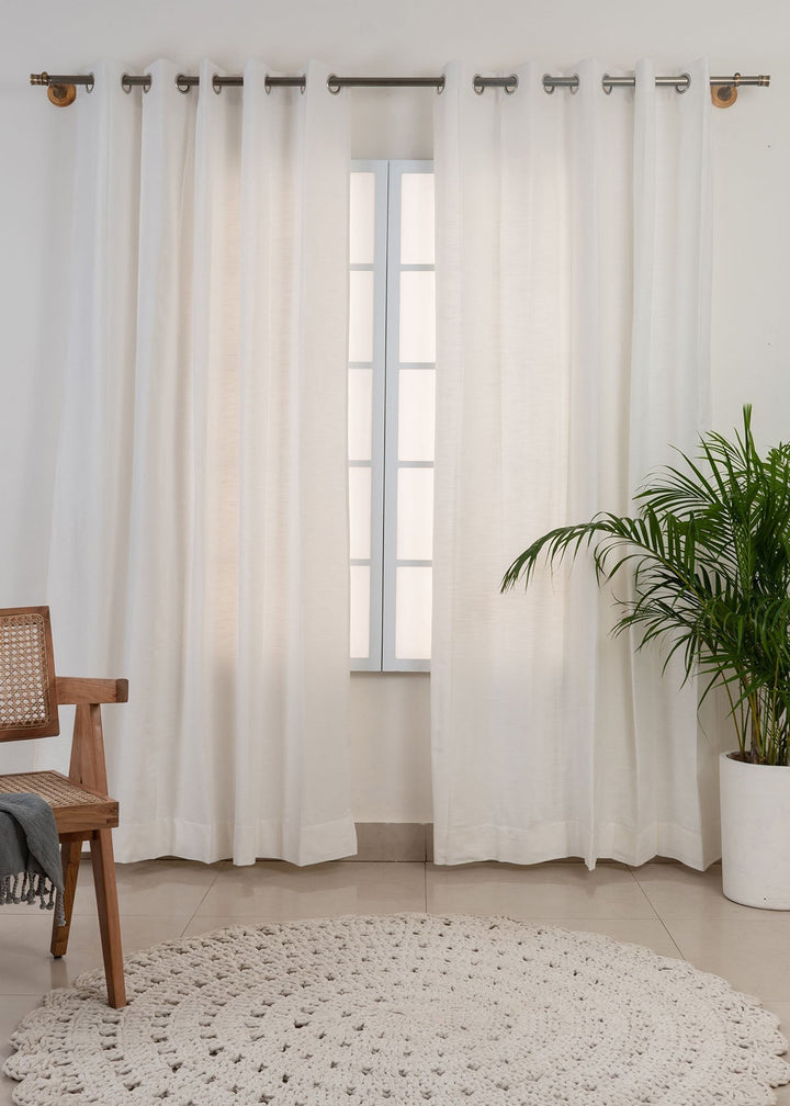 Solid white 100% cotton plain curtain for bedroom - Light Reduction - Single Piece | SHOBITAM