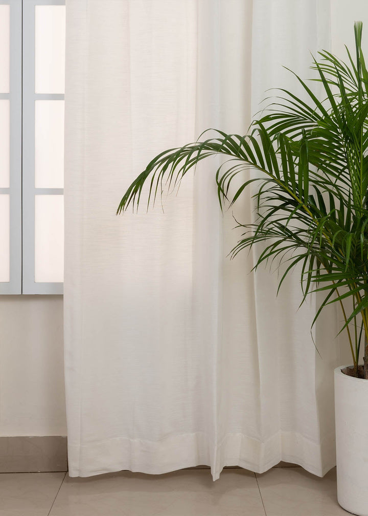 Solid white 100% cotton plain curtain for bedroom - Light Reduction - Single Piece | SHOBITAM
