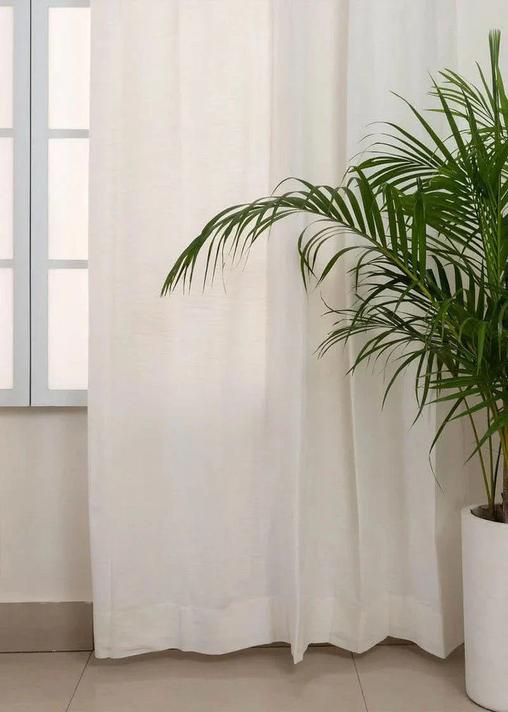 Safed 100% cotton plain curtain - Customizable for size, lining and headers