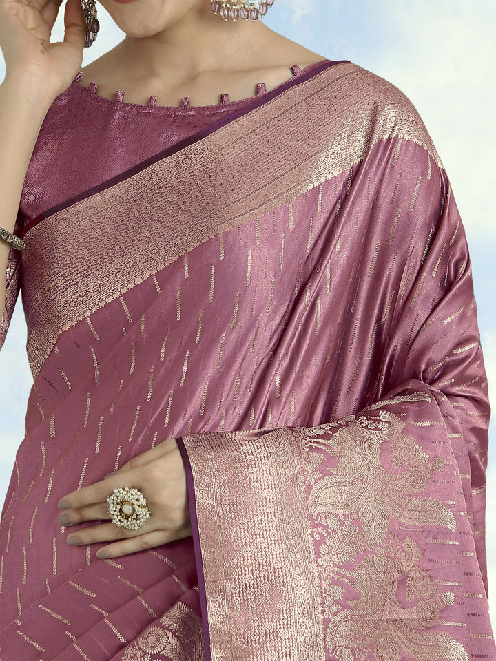 Dusty Rose Pink Weaving Banarasi Satin Silk Saree | SHOBITAM