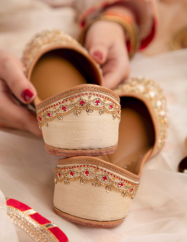 SUNEHRI Golden Silk Threads, Pearls, Bugle Beads Zardozi Juttis