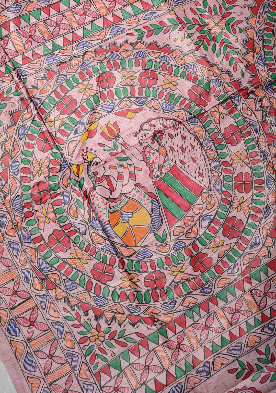 Pink Desi Tussar Madhubani Painting Saree | SILK MARK CERTIFIED