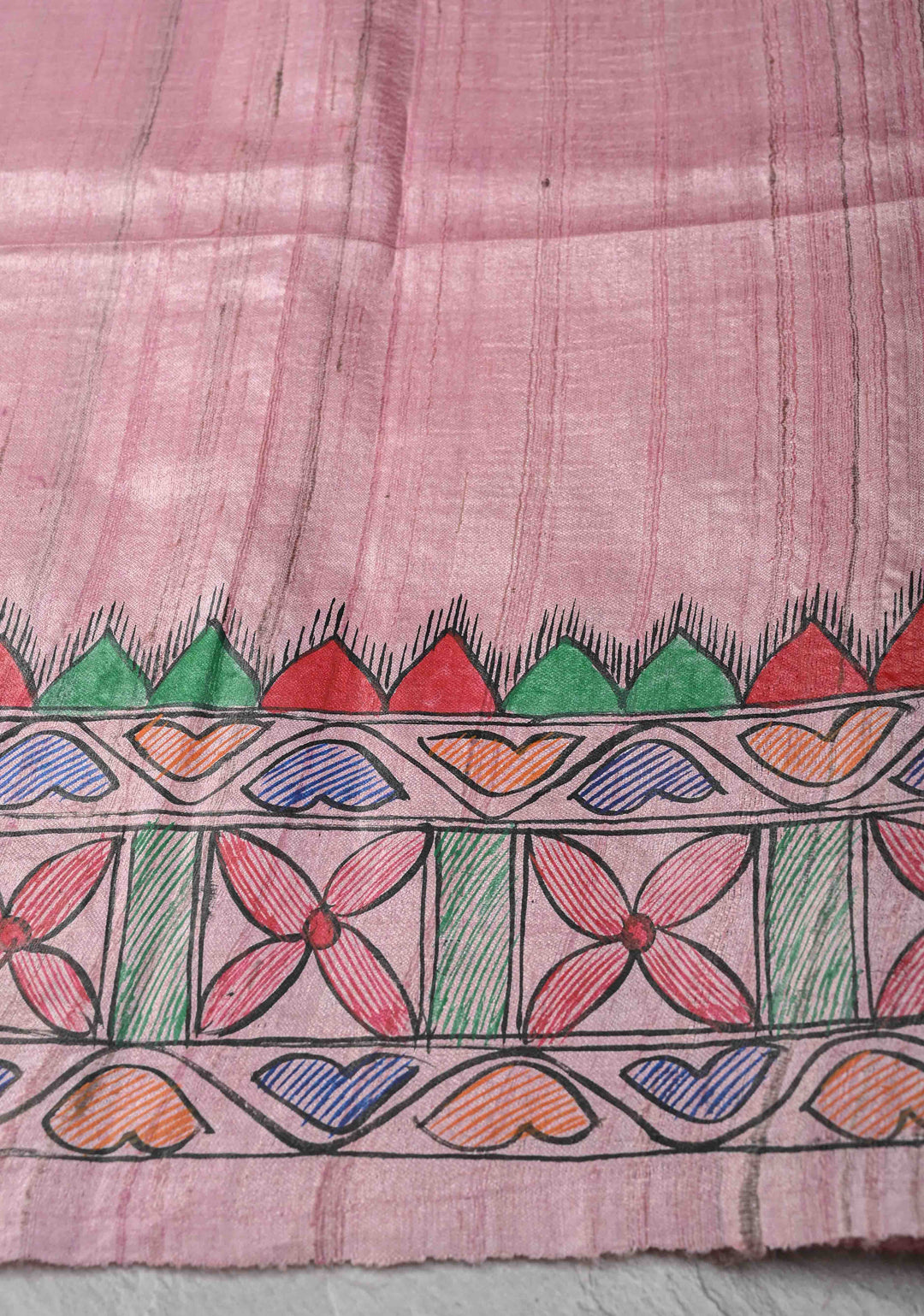 Pink Desi Tussar Madhubani Painting Saree | SILK MARK CERTIFIED
