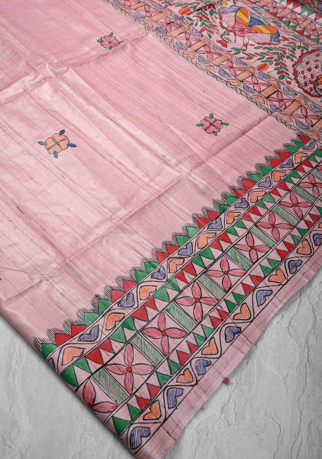 Pink Desi Tussar Madhubani Painting Saree | SILK MARK CERTIFIED