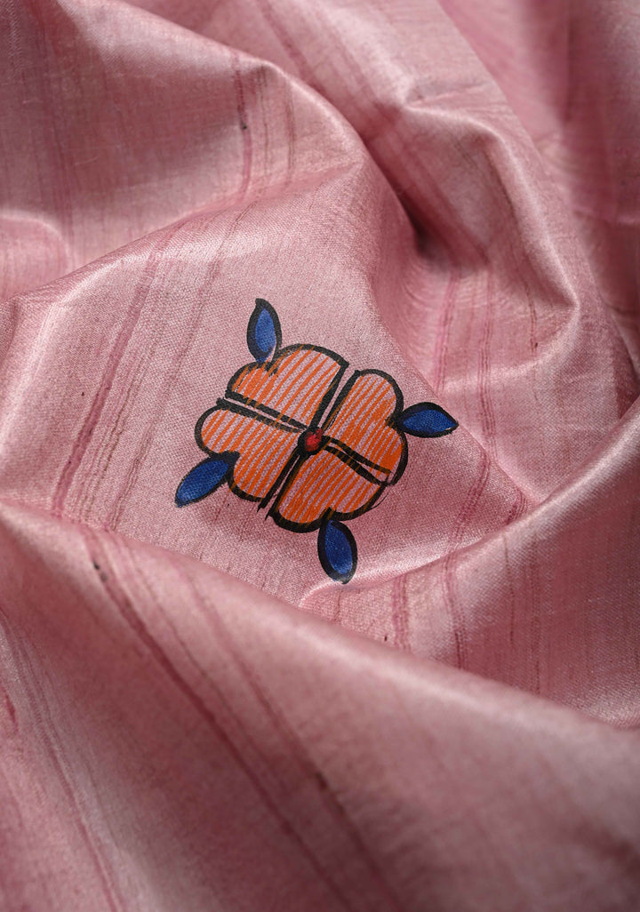 Pink Desi Tussar Madhubani Painting Saree | SILK MARK CERTIFIED