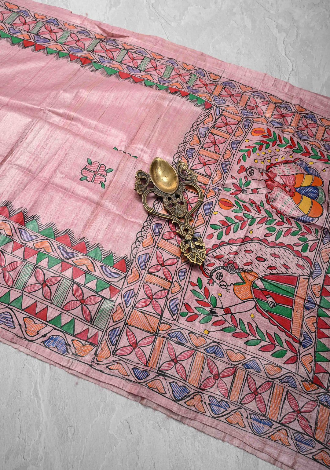 Pink Desi Tussar Madhubani Painting Saree | SILK MARK CERTIFIED
