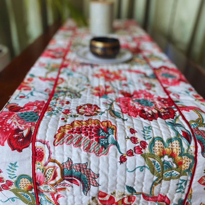Cranberry Garden Print Table Runner, 100% cotton, 15" x 72