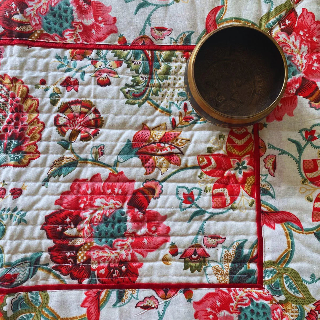 Cranberry Garden Print Table Runner, 100% cotton, 15" x 72