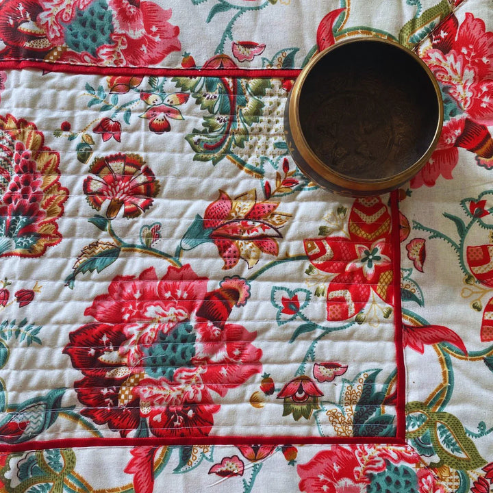 Cranberry Garden Print Table Runner, 100% cotton, 15" x 72