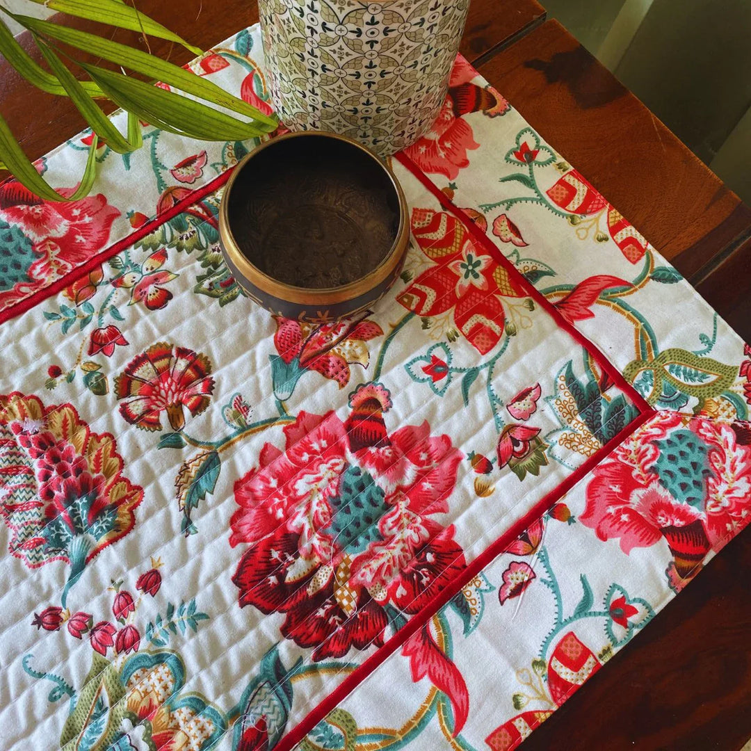 Cranberry Garden Print Table Runner, 100% cotton, 15" x 72
