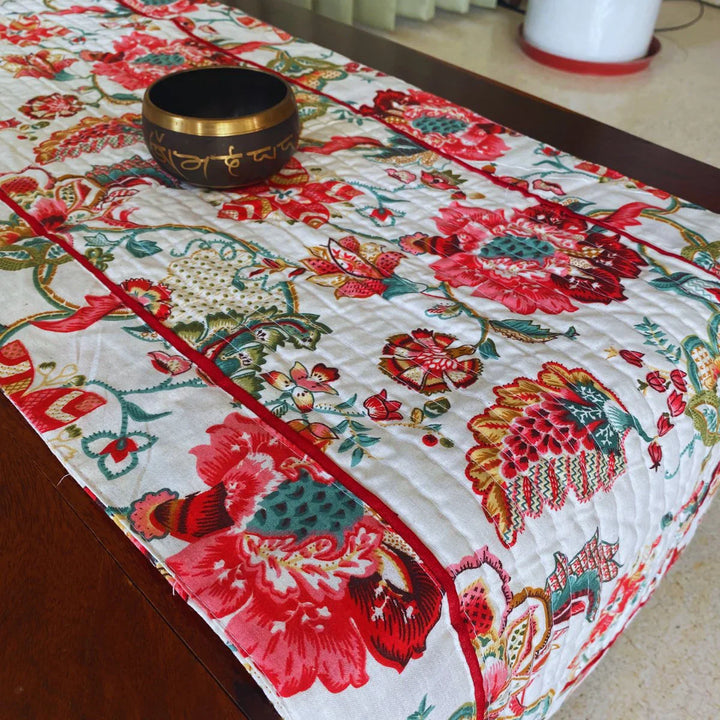 Cranberry Garden Print Table Runner, 100% cotton, 15" x 72