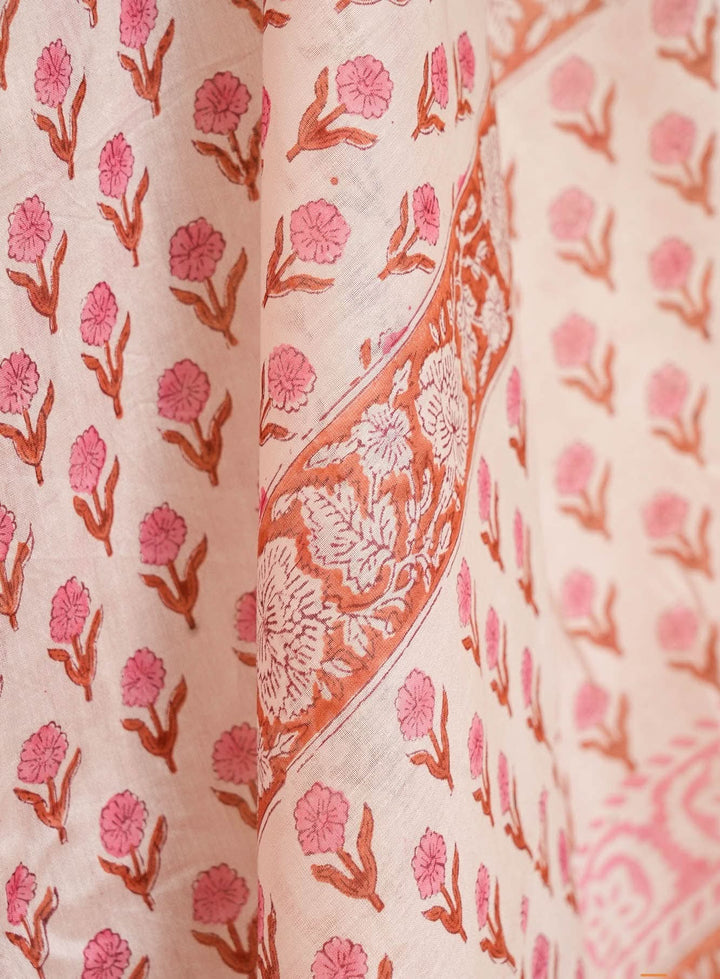 White Floral Bagru Handblock printed Chanderi Silk Cotton Saree Floral Fashion | SHOBITAM