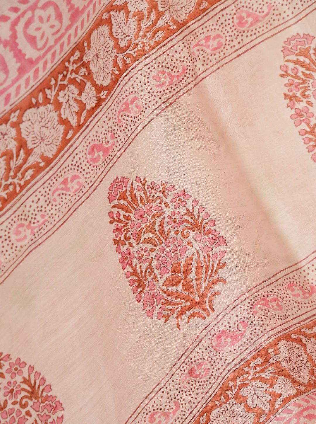 White Floral Bagru Handblock printed Chanderi Silk Cotton Saree Floral Fashion