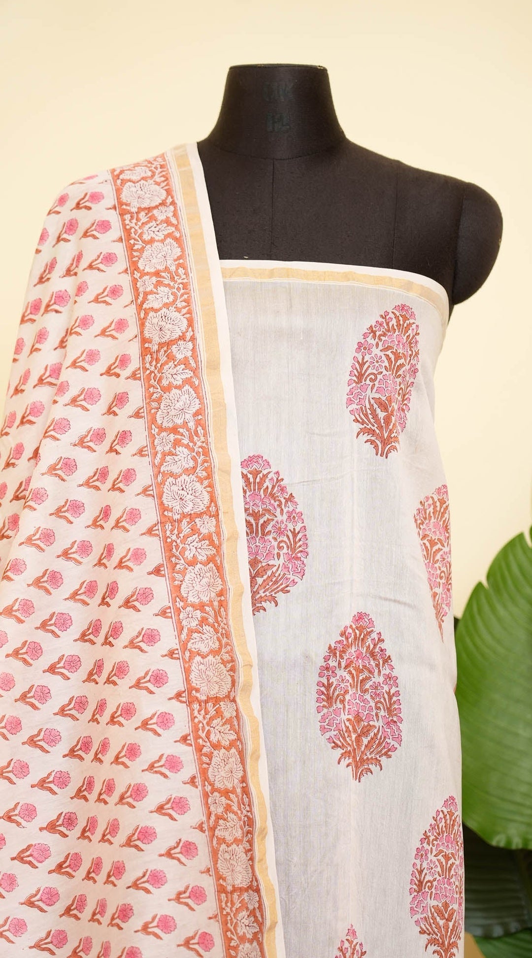 White Floral Bagru Handblock printed Chanderi Silk Cotton Saree Floral Fashion