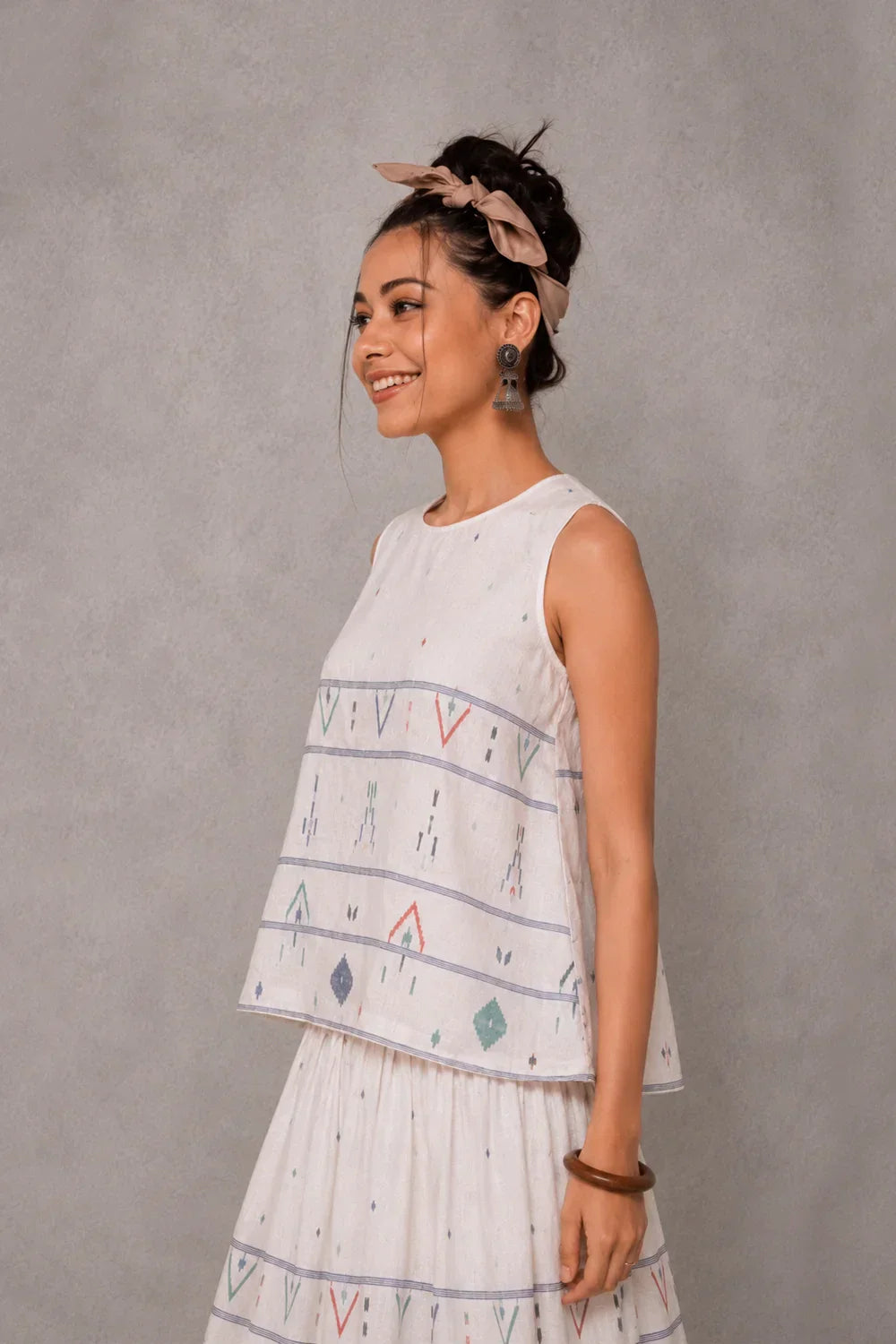 Mosaic White Jamdani Skord | SHOBITAM