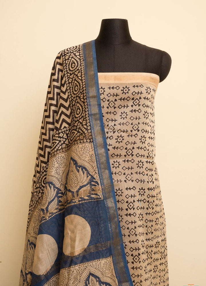 White with Black Bagru Handblock printed Maheshwari Silk Cotton Saree Strategy Queen | SHOBITAM