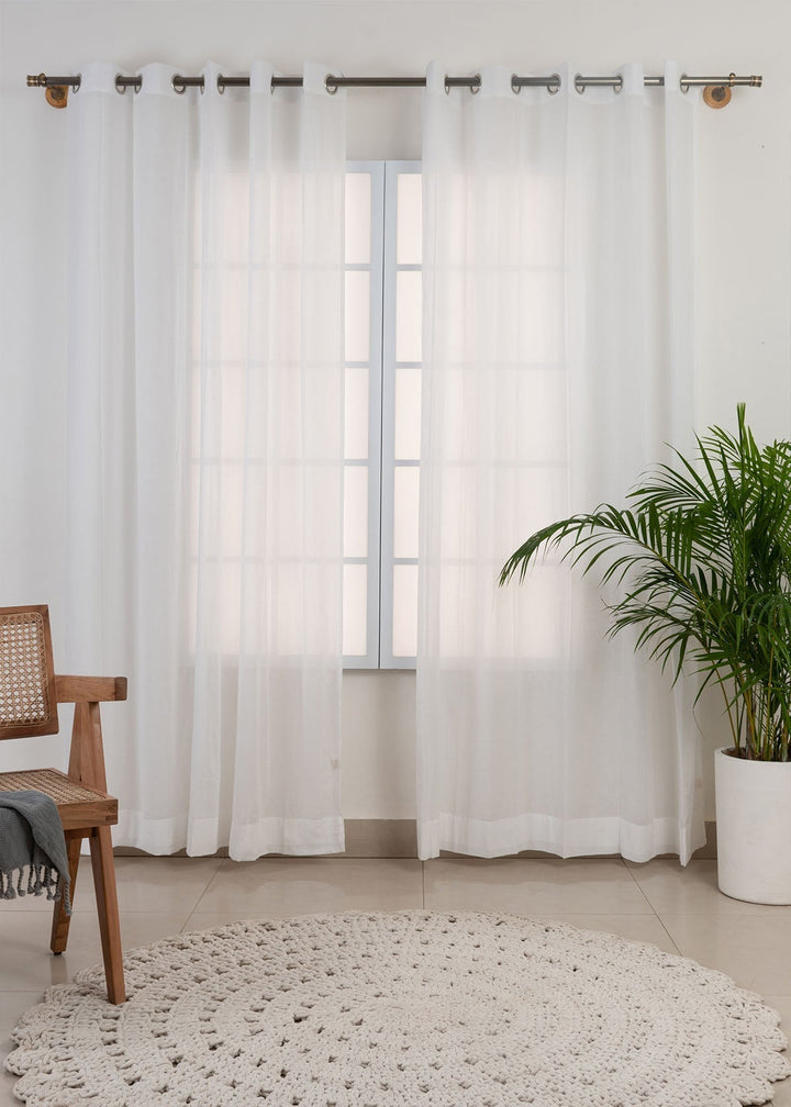Solid white sheer 100% cotton plain curtain for Living room & bedroom - Light filtering - Single Piece | SHOBITAM