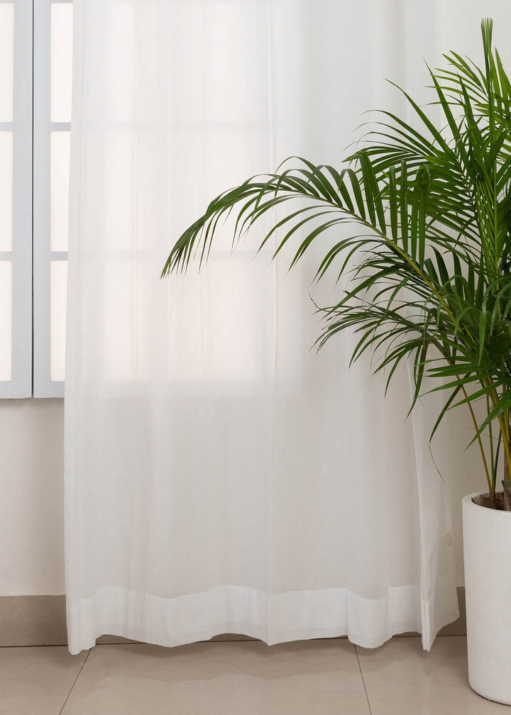Solid white sheer 100% cotton plain curtain for Living room & bedroom - Light filtering - Single Piece | SHOBITAM