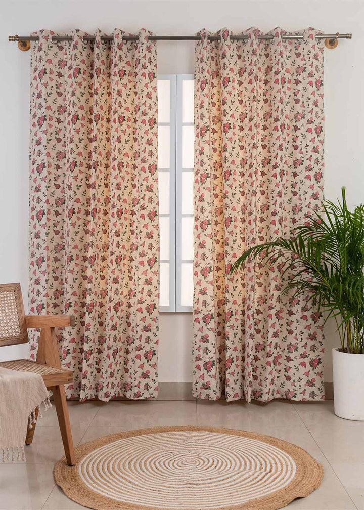Wild Roses 100% cotton floral curtain for Living room & bed room - Room darkening - Single Piece  | SHOBITAM