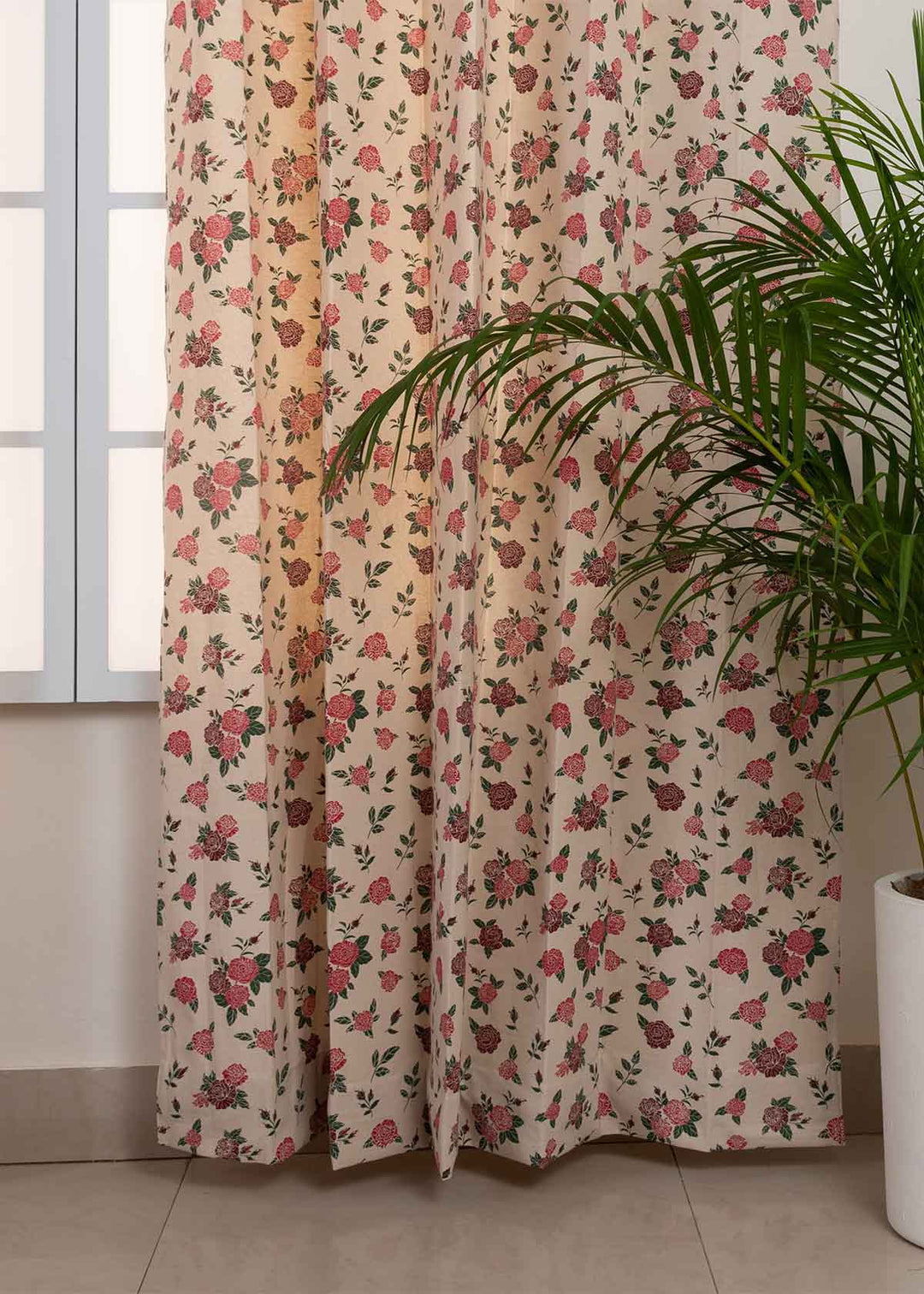 Wild Roses 100% cotton floral curtain for Living room & bed room - Room darkening - Single Piece  | SHOBITAM