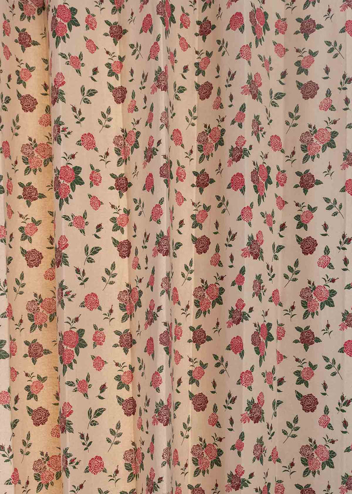 Wild Roses 100% cotton floral curtain for Living room & bed room - Room darkening - Single Piece  | SHOBITAM
