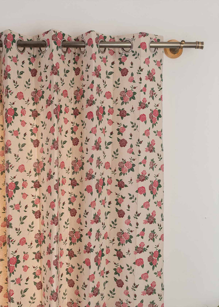 Wild Roses 100% cotton floral curtain for Living room & bed room - Room darkening - Single Piece  | SHOBITAM