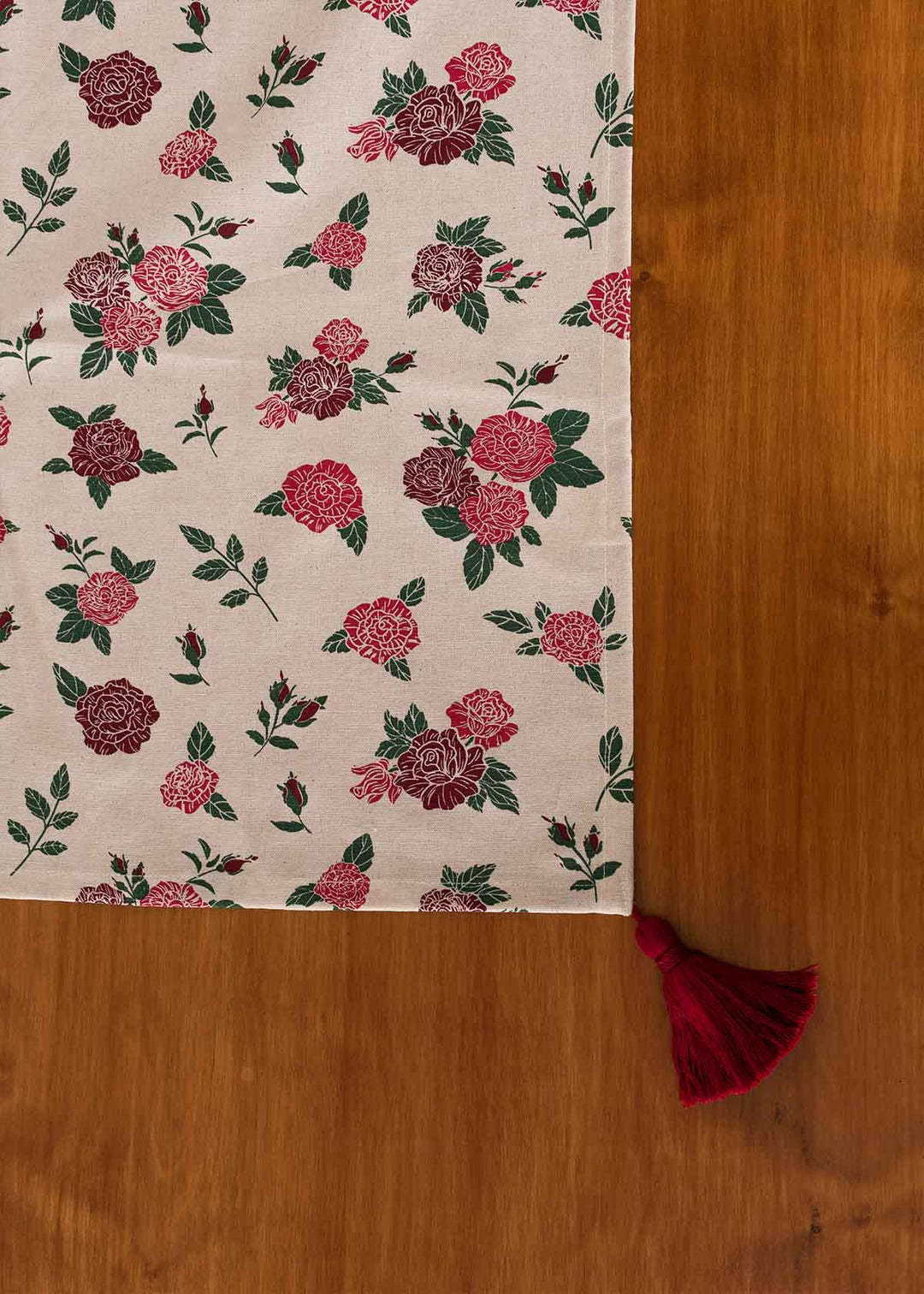 Wild Roses 100% cotton floral table cloth for 4 seater or 6 seater dining - Red | SHOBITAM