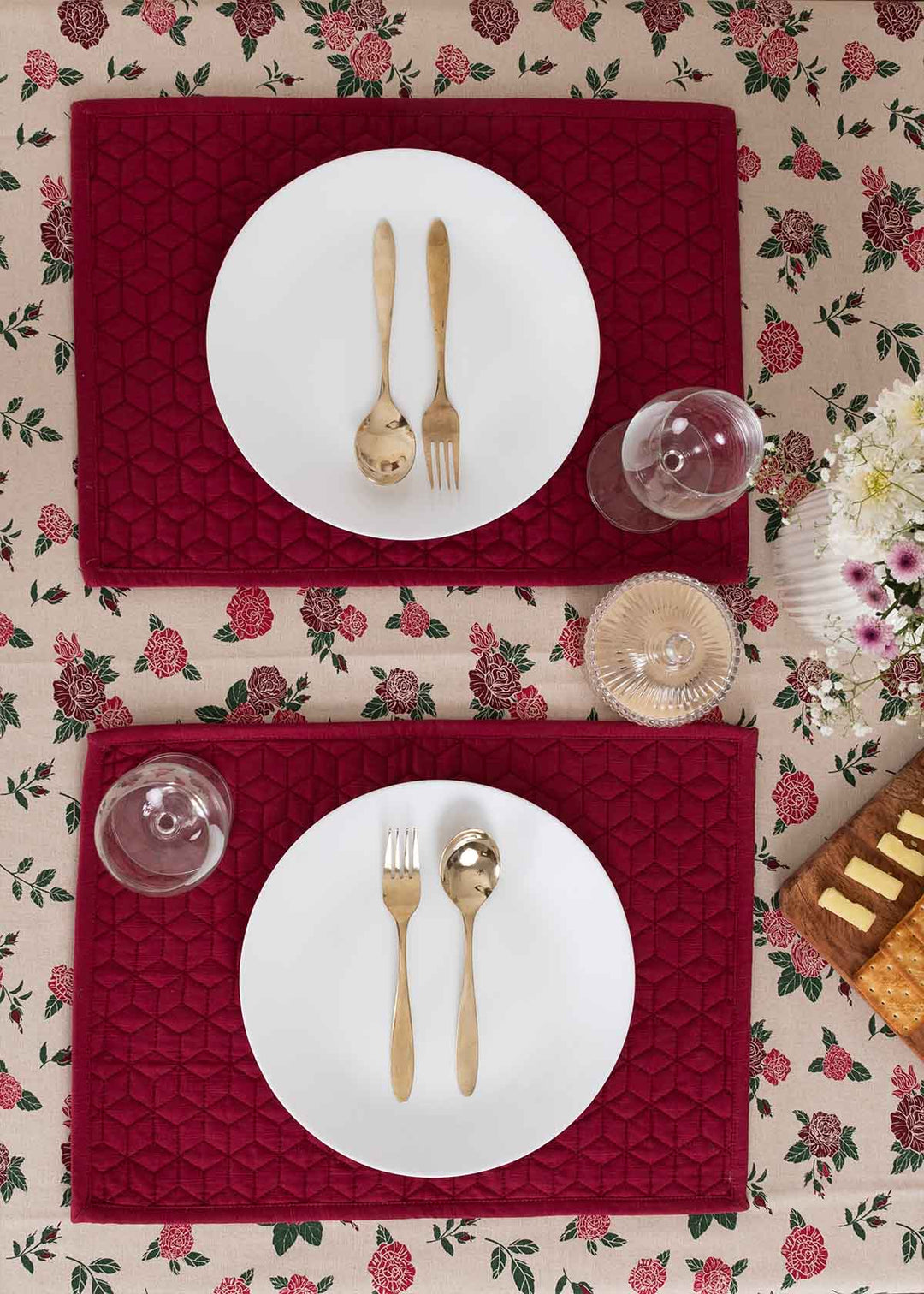 Wild Roses 100% cotton floral table cloth for 4 seater or 6 seater dining - Red | SHOBITAM