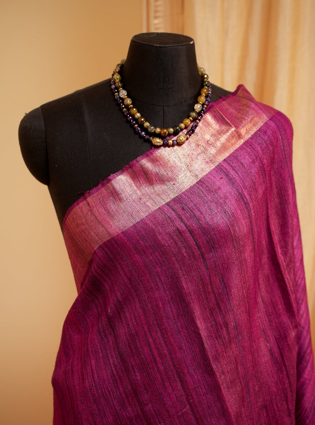Wine Pink Bhagalpur Tussar Handwoven Silk Saree | SILK MARK CERTIFIED | SHOBITAM