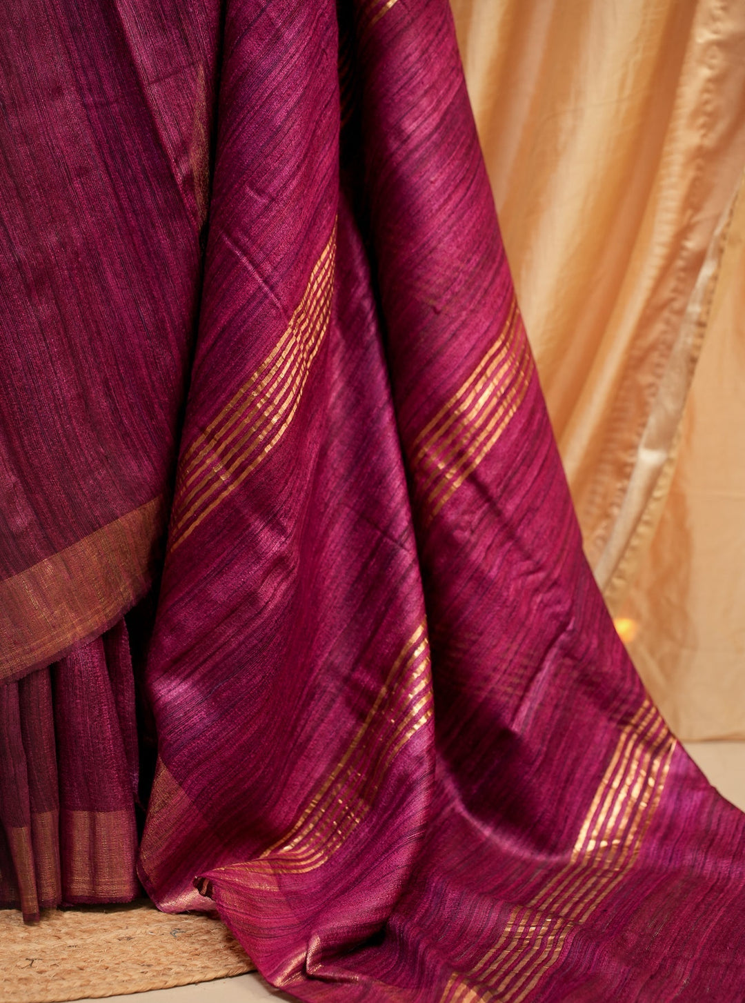 Wine Pink Bhagalpur Tussar Handwoven Silk Saree | SILK MARK CERTIFIED | SHOBITAM