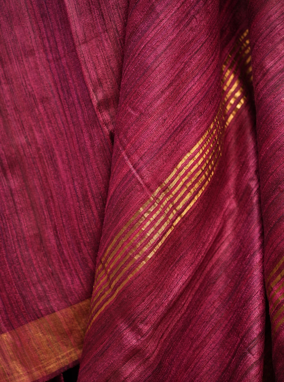 Wine Pink Bhagalpur Tussar Handwoven Silk Saree | SILK MARK CERTIFIED | SHOBITAM