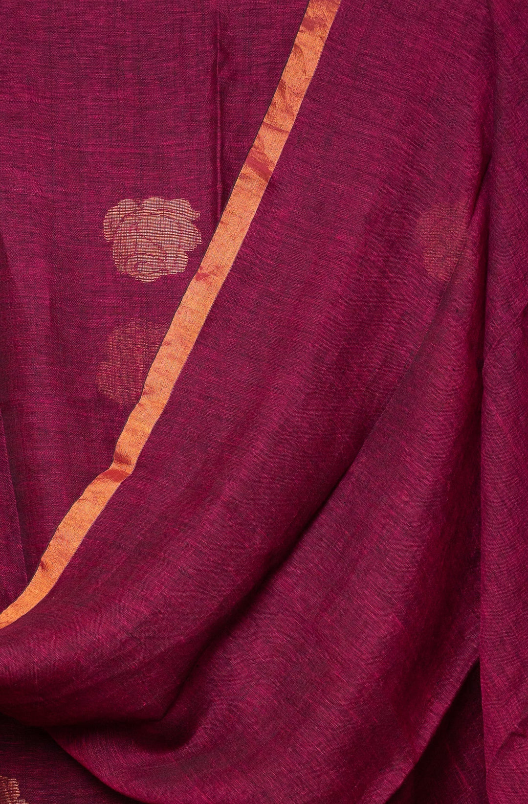 Wine Pink Handwoven Linen Jamdhani Saree Wine Love | SHOBITAM