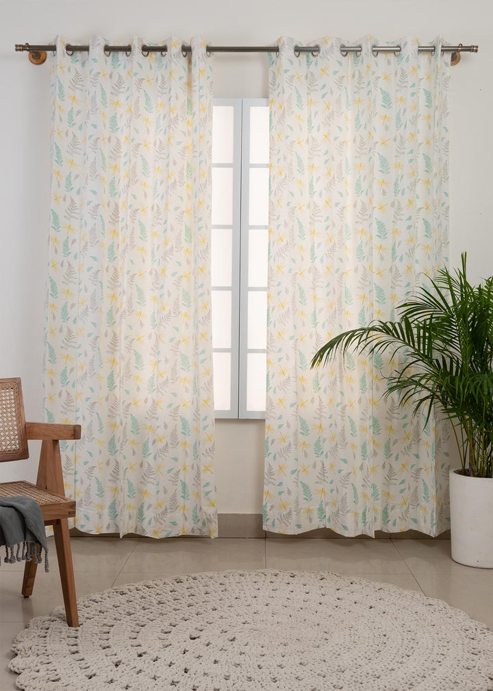 Winged Skies 100% cotton floral curtain for kids room, living room & bed room - Light Reduction - Single Piece | SHOBITAM