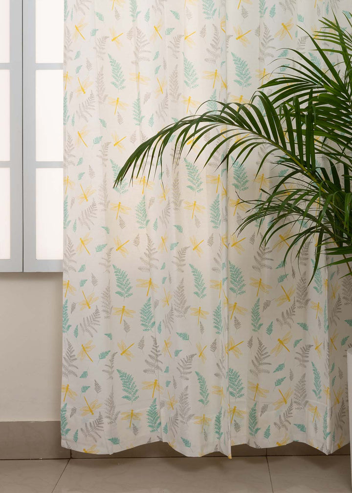 Winged Skies 100% cotton floral curtain for kids room, living room & bed room - Light Reduction - Single Piece | SHOBITAM