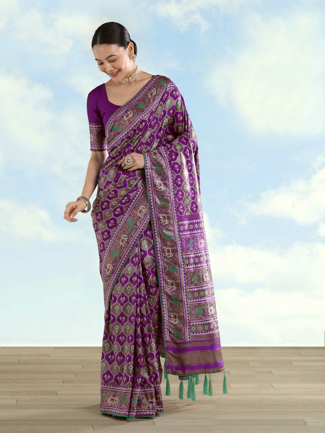 Purple Semi Banarasi Satin Silk Saree With Patola Work | SHOBITAM