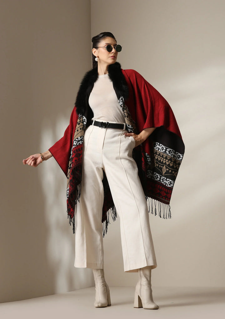 Crimson Luxe Vegan Fur Cape | SHOBITAM