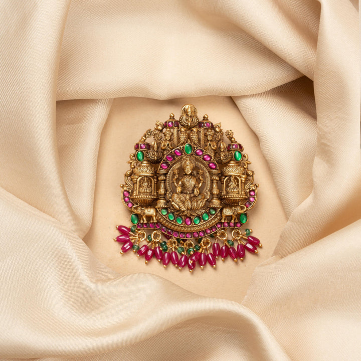 Pure 92.5 Silver, Gold Plated Gajabharana Lakshmi Pendant