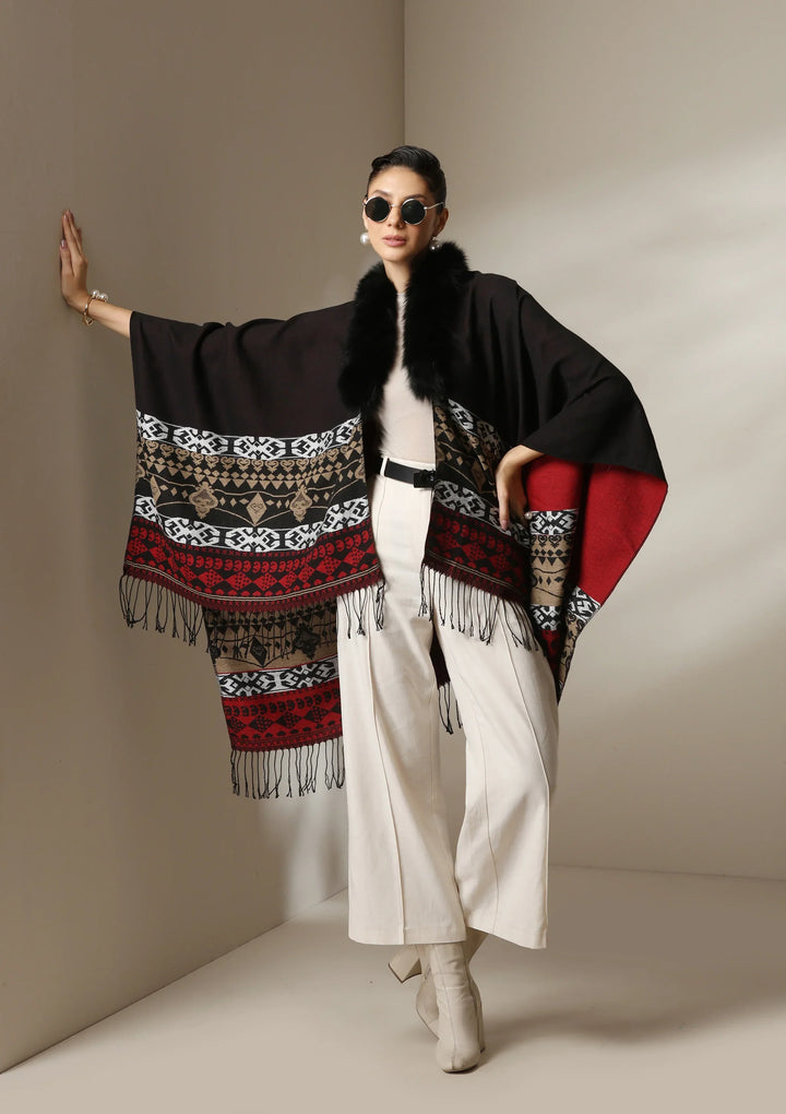Crimson Luxe Vegan Fur Cape | SHOBITAM