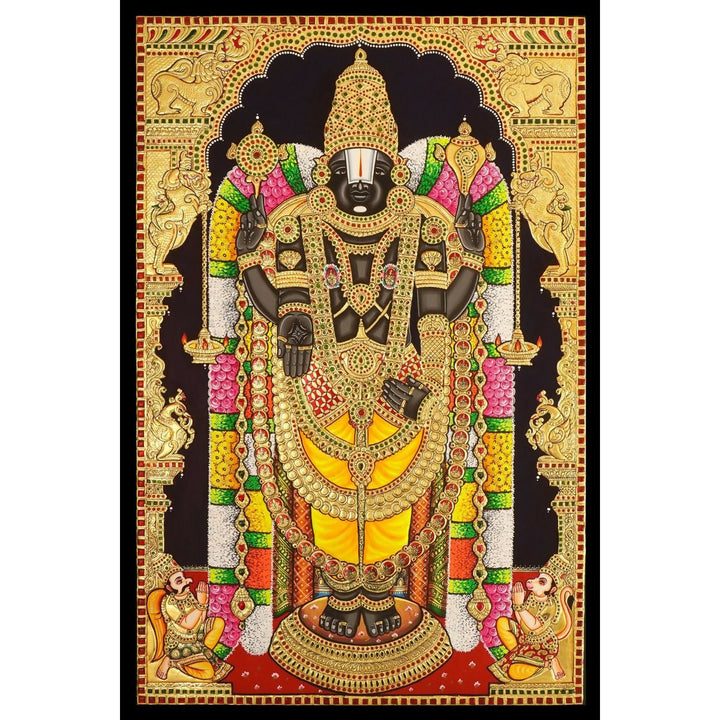 26*34 Authentic TANJORE PAINTING BALAJI With 22 Ct gold Foil and Jaipur Gemstones,Unframed | SHOBITAM