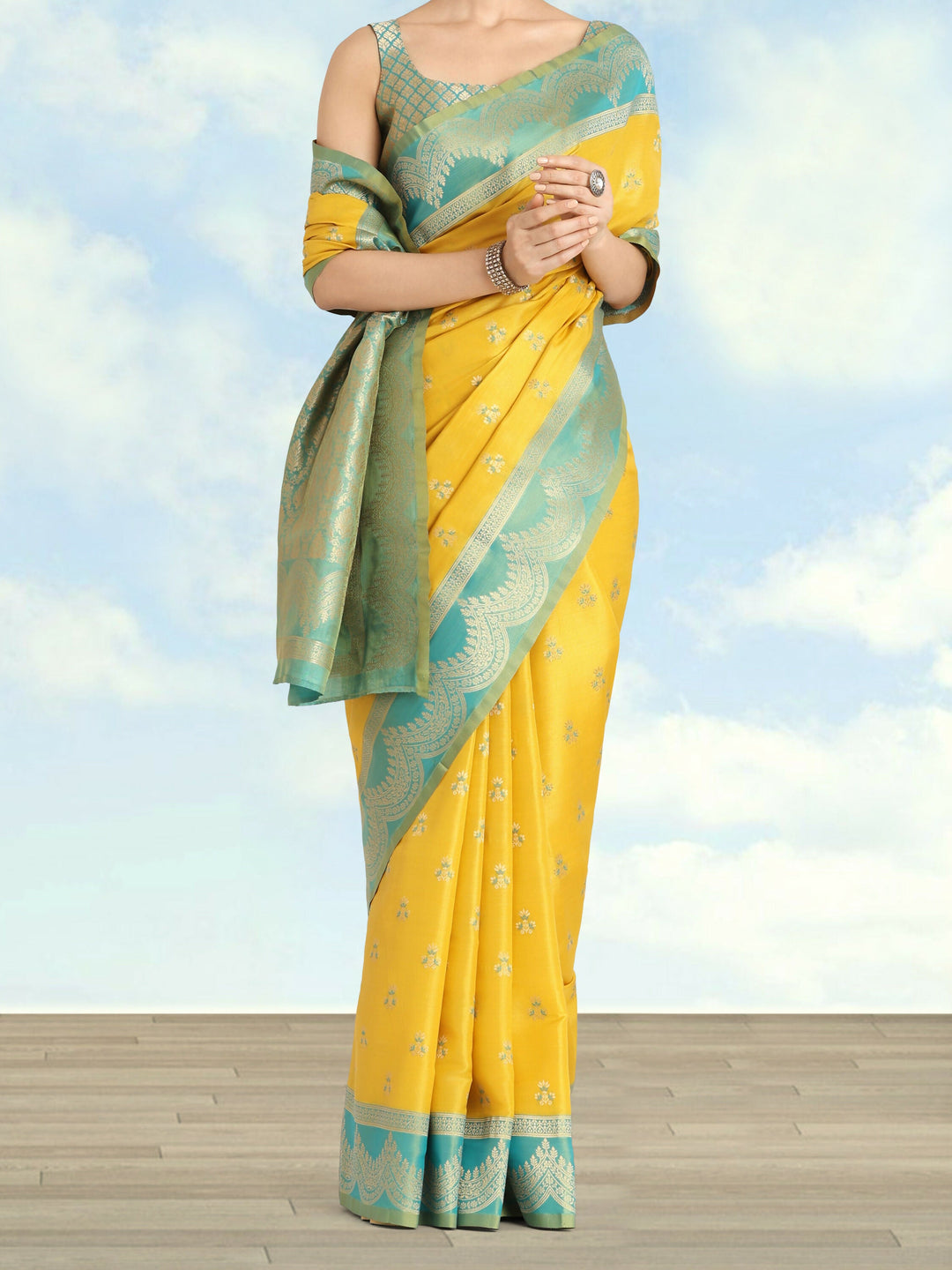 Yellow Color Weaving Semi Banarasi Tissue Silk Saree | SHOBITAM