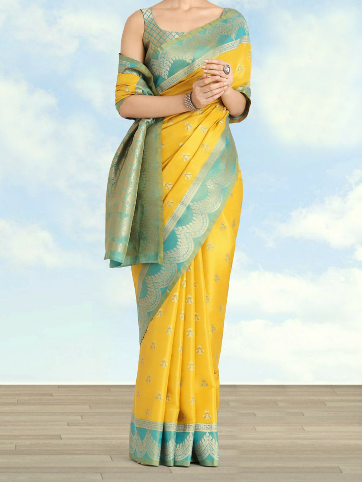 Yellow Color Weaving Semi Banarasi Tissue Silk Saree | SHOBITAM