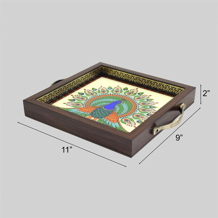2*11*9 GLASS PAINTING TRAY PEACOCK ,Unframed | SHOBITAM