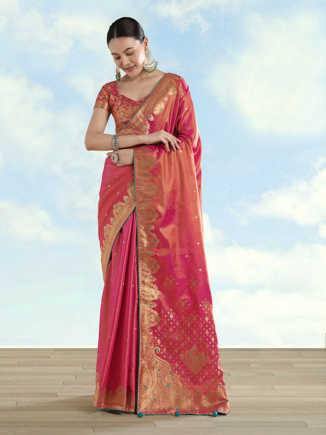 Red Color Paisley Zari Woven Semi Banarasi Tissue Silk Saree  | SHOBITAM