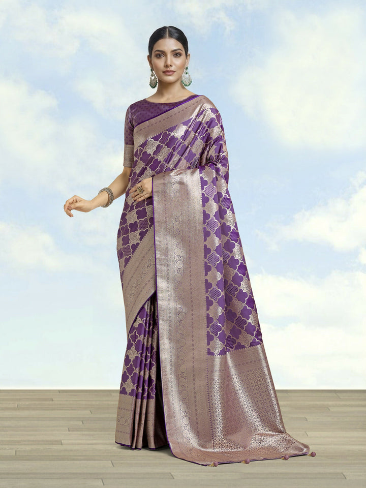 Purple Banarasi Satin Silk Saree