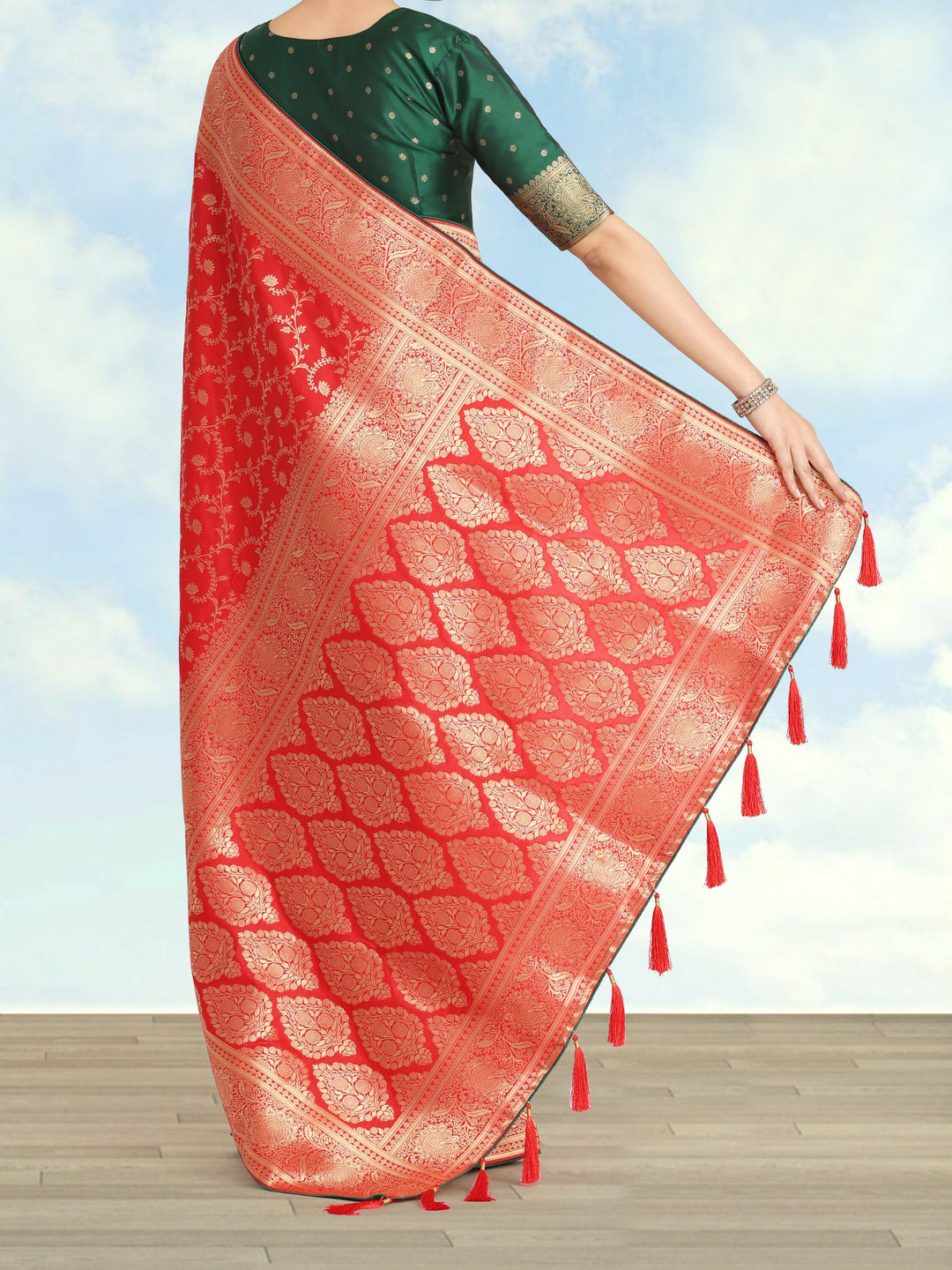 Red Color Banarasi Silk Saree  | SHOBITAM