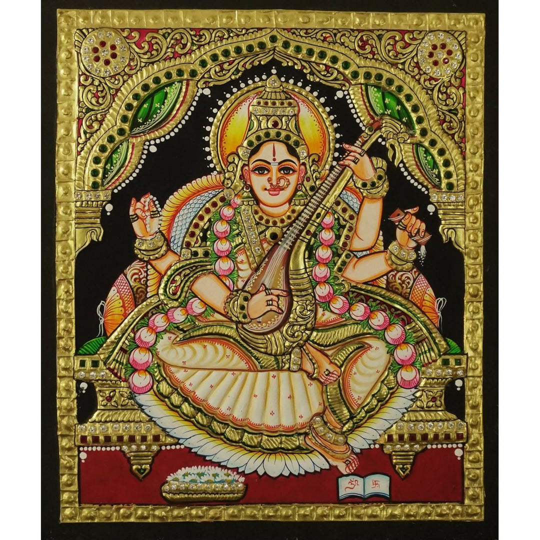 TANJORE PAINTING SARASWATHI 12*10 | SHOBITAM