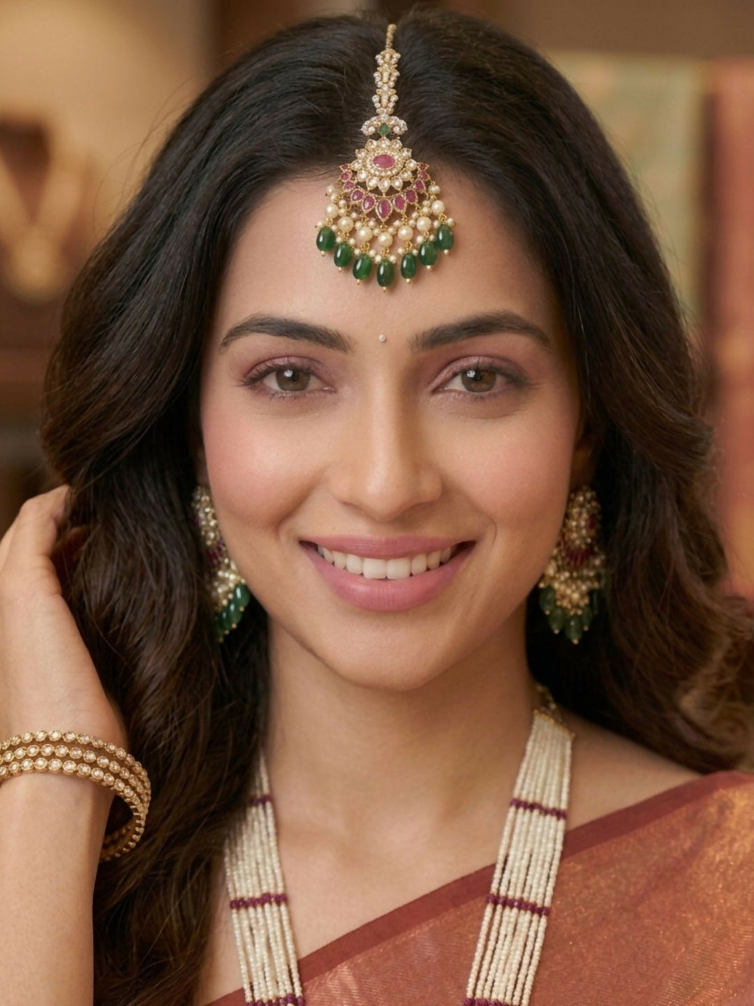 Gold Plated Long Bridal Polki Stone Necklace Set | shobitam