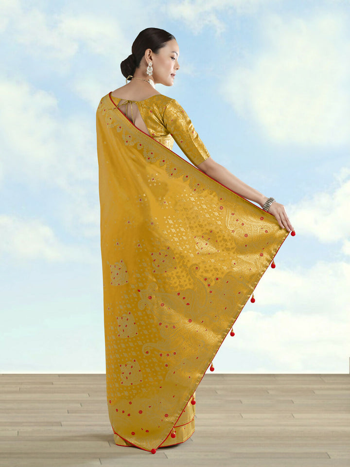 Mustard Color Paisley Zari Woven Semi Banarasi Tissue Silk Saree  | SHOBITAM